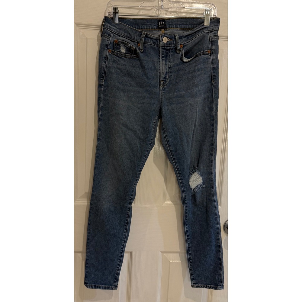 GAP True Skinny Jeans Distressed Denim Blue Wash Womens‎ Size 8/29